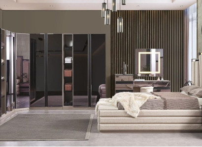 Luxury Bedroom Set 6pcs Modern Style Wooden Furniture Bed Dressing Table Set
